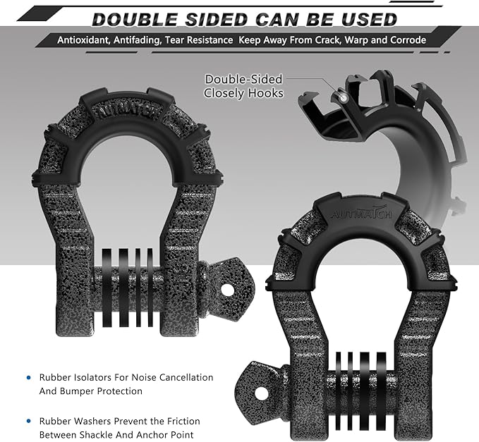 AUTMATCH D Ring Shackles 3/4" Mega Shackle (2 Pack) 68,000Ibs Break Strength - Heavy Duty Clevis Shackles 7/8" Screw Pin & Isolator Washer for Tow Strap Winch Off Road Vehicle Recovery, Grainstone
