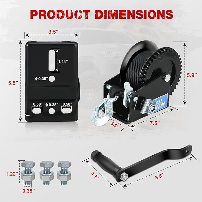 Nilight Boat Trailer Winch 1200 Lbs Hand Crank Winch Heavy Duty Boat Winches with 23Ft Strap Rope Hook 2-Way Ratchet 4:1 Gear Portable Marine Manual Winch for Trailers Boats RV ATV Jet Ski Towing