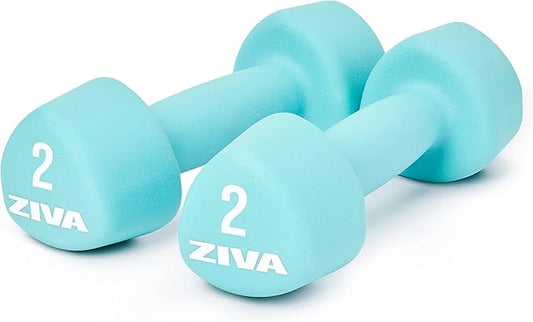 ZIVA Neoprene Tribell Dumbbell Pairs - Set of 2 Hand Weights, Non-Slip Durable Rubber Finish, No-Roll Design for Rigorous Exercise and Strength Training (Avail in 2-20 lb Pairs)