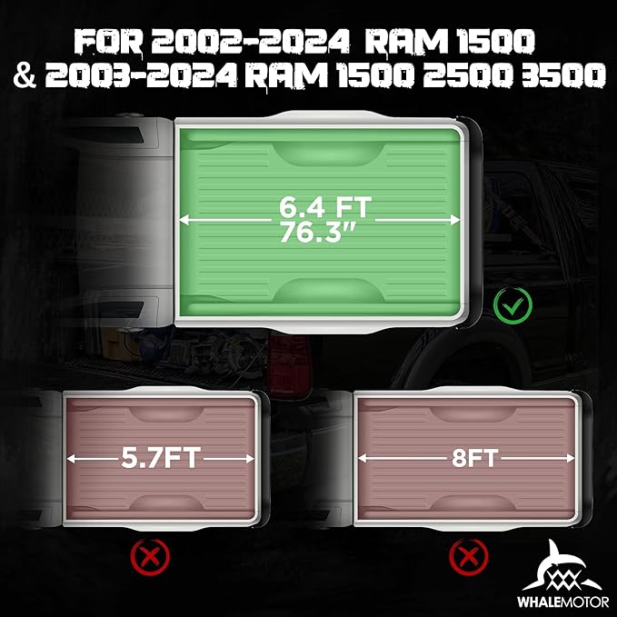 Truck Bed Tonneau Cover Compatible with Dodge Ram 1500 Classic(2002-2024), 2500&3500(2003-2024) 6.4 ft Standard Box w/o Rambox, Soft Folding(Quad Fold) Style, NOT for 19-24 1500 New Body