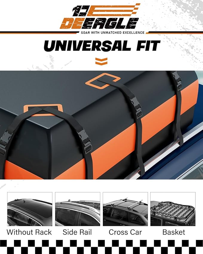 DEEAGLE Rooftop Cargo Carrier 21 Cubic Feet – Car Roof Cargo Bag for Vehicles Without Roof Rack – Waterproof Soft Car Top Carrier with Non-Slip Mat, 4 Door Hooks & 10 Reinforced Straps