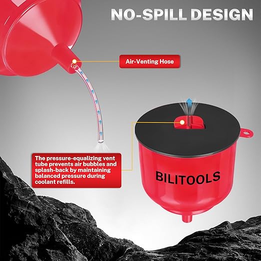 BILITOOLS No-Spill Coolant Funnel Kit - 13PCS Universal Radiator Coolant Filling Funnel Kit with 6 Adapters Fit Most Cars, Thickened Set for Automotive Use|Air Bleeding, Drip-Free