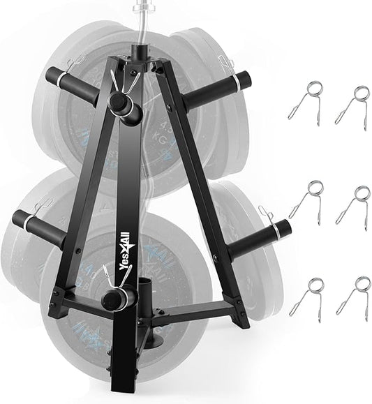 Yes4All 6 Pegs & 4 Barbell Storage Racks Load Up to 1190 LBS - Wall Mounted Weight Plate Tree & Barbell Holder