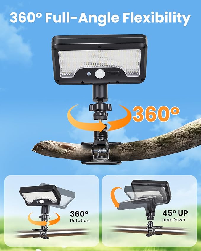 Clip on Solar RV Lights Exterior, 600LM RV Outdoor Lights with Motion Sensor, USB & Solar Dual Charging, 3000/5000/6000K Remote Control RV Porch Light for Camper, Motorhome, Trailer, Camping (2 Pack)