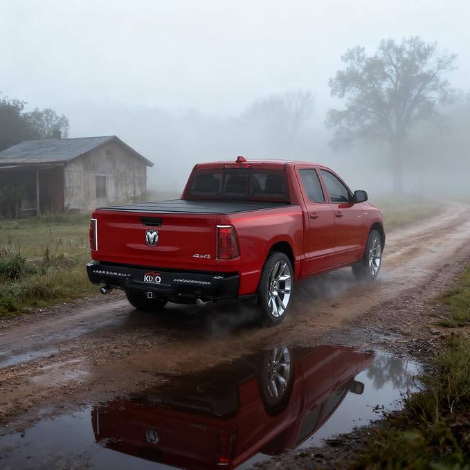 Kikito HTL Truck Bed Tonneau Cover Compatible with 2002-2018 Dodge Ram 1500; 2003-2025 Ram 2500 3500, 6'4" (76in) w/o Rambox Low-Profile Style FRP Hard Folding No-Drill 100% Bed Access