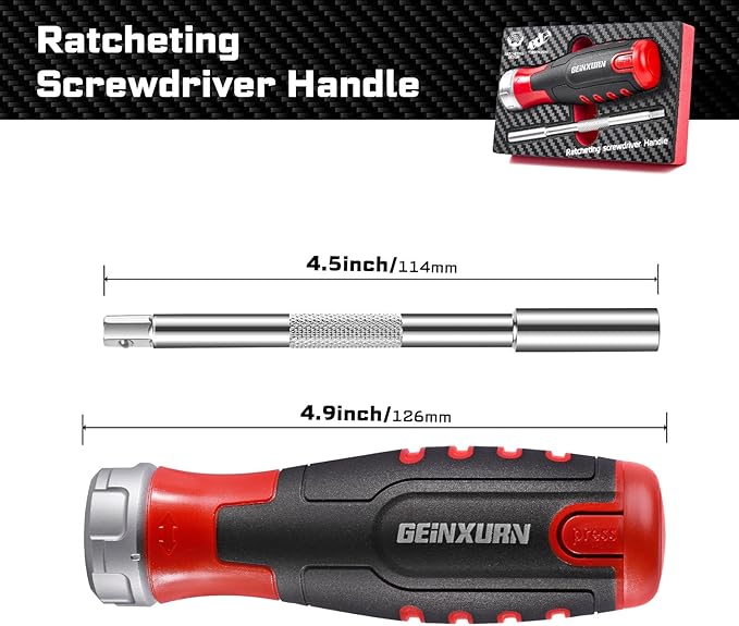 Ratcheting Screwdriver with Bit Storage Multi-bit Magnetic 1/4” Hex Shaft Screwdriver Handle for Phillips Flat Square Hex Screw Driver Repair Tool