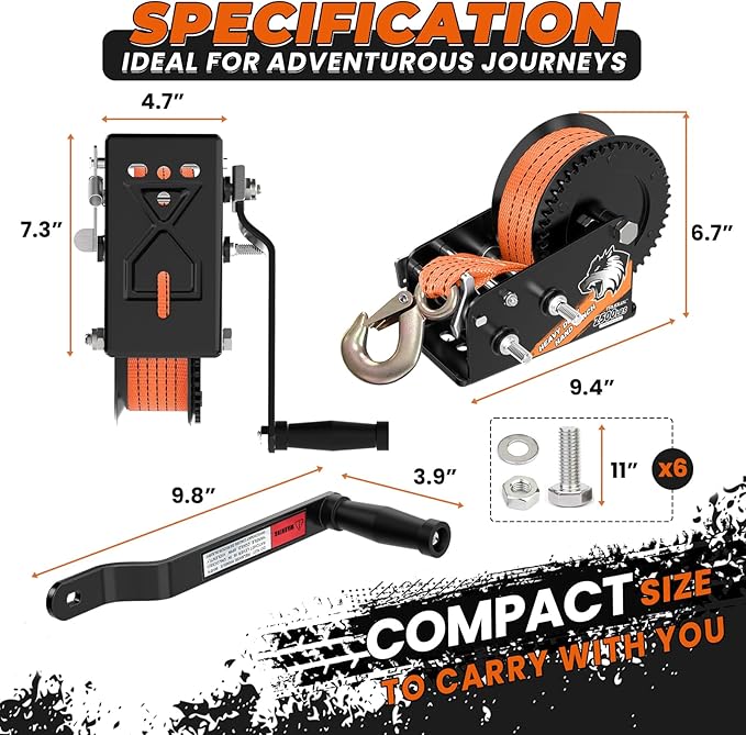 Heavy Duty Boat Trailer Winches with 23 FT Strap, 2-Way Ratchet Mechanism and 2-Speed Switchable Option, 2500 lbs Winches for Towing Trucks, ATVs RVs and Jet Skis