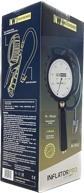 Wonder Analog Professional Tire Inflator Gauge with Versatile 10-159 psi Range, Rugged Design, and Certified Performance for Professionals, Shock-Resistant thermoplastic Body