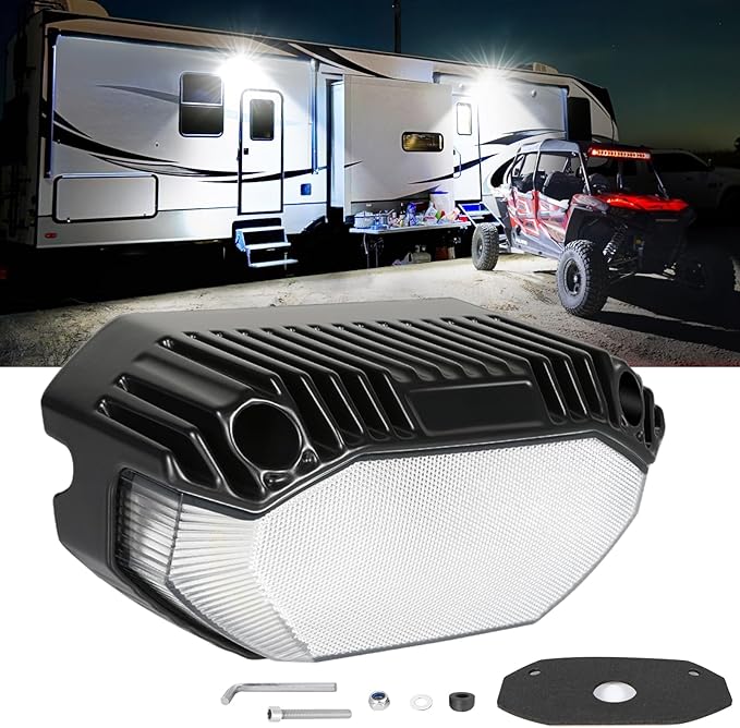 RV LED Porch Lights Exterior, 12V 4200LM 5 Inch RV Outdoor Lights Aluminum IP68 Waterproof LED Scene Cargo Lighting for RVs Trailer Travel Camper 5th Wheels Motorhome UTV SUV Truck - Black