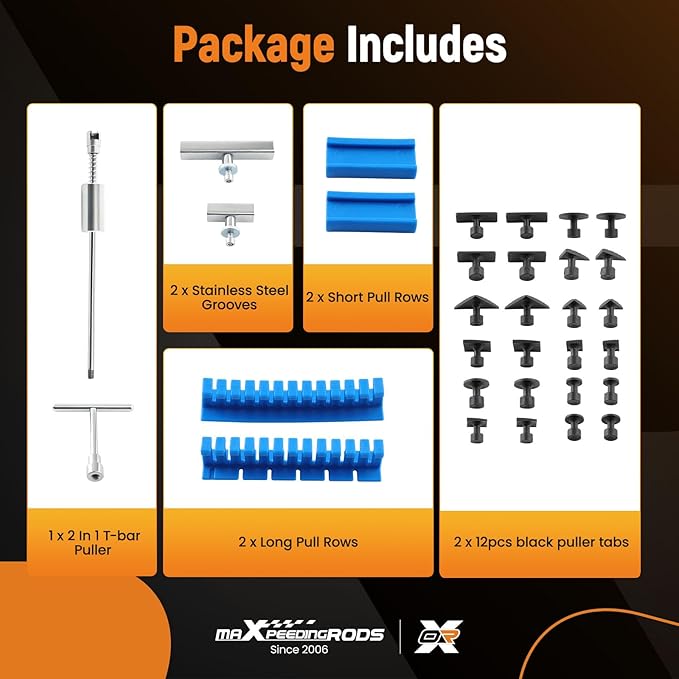 maXpeedingrods Car Dent Puller Kit, Auto Body Dent Repair Kit for Dent Removal, Slide Hammer T-bar Dent Puller with 24 PC Puller Tabs, for Car Refrigerator Metal Surface Dent Remover, 31 PCS