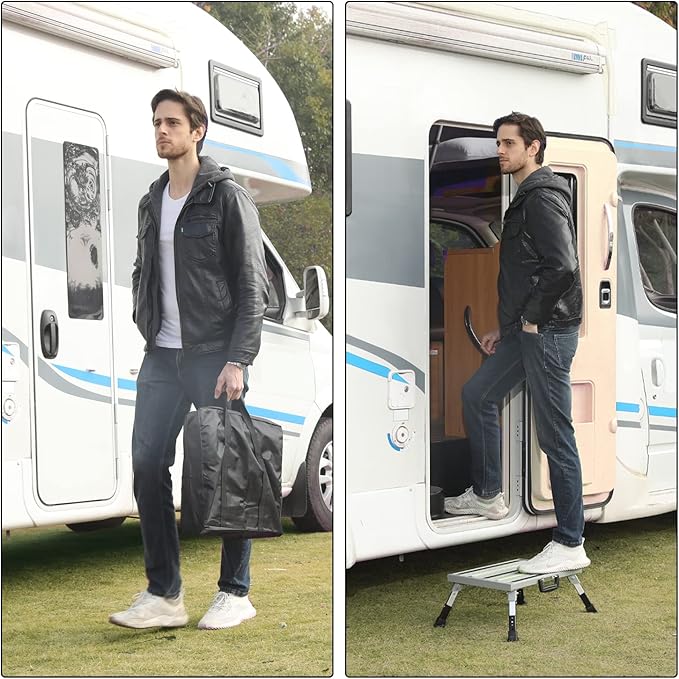 19”×14.5” Large RV Steps with Glow in The Dark Tapes Adjustable RV Step Stool Aluminum RV Step Supports Up to 1500 lbs