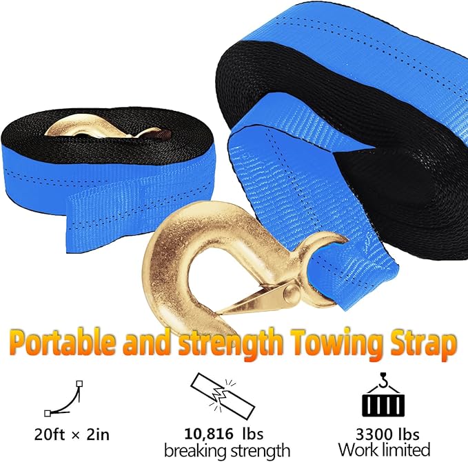 Seamander Trailer Winch Strap 2" x 20' with Safety Hook 10000-pound Break Strength Used for Towing Vehicles, Boats and Jet Skis | Lifetime Replacement