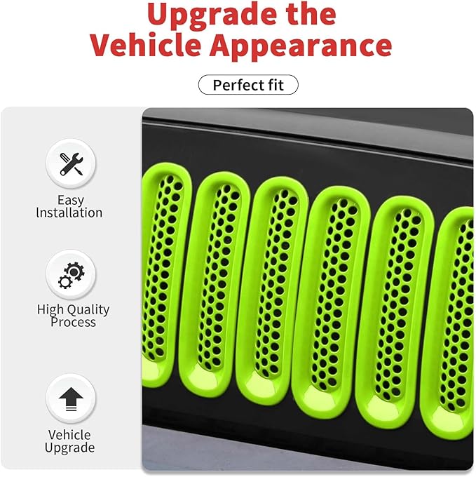 Mesh Grill Insert Grille Inserts Cover Fit for 2007-2018 Jeep Wrangler JK JKU(Green)