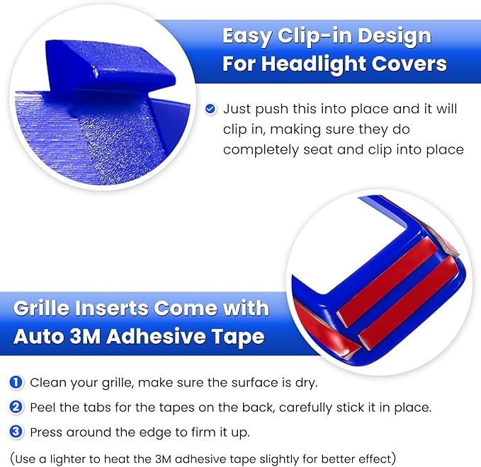 Front Grille Mesh Inserts & Headlight Cover for Jeep Wrangler JL JLU Sport & Sport S Only 2018-2023 Exterior Accessories Clip-in Grille Guard Cover Headlight Bezels Trim Ring (Blue 9PCS)