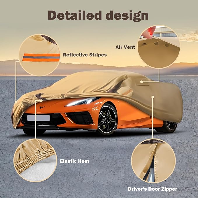 Corvette Car Cover Waterproof All Weather Compatible with Chevy Corvette C4 C5 C6 C7 C8, Outdoor Anti-UV Sun Rain Protection Full Exterior Cover