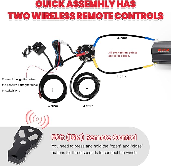OPENROAD 6000 lbs UTV Winch, Waterproof IP67 Electric Trailer 6k Winch with 1/4"×50ft Synthetic Rope,Wireless Remote and Winch Stopper (6000lb with Mounting Plate)