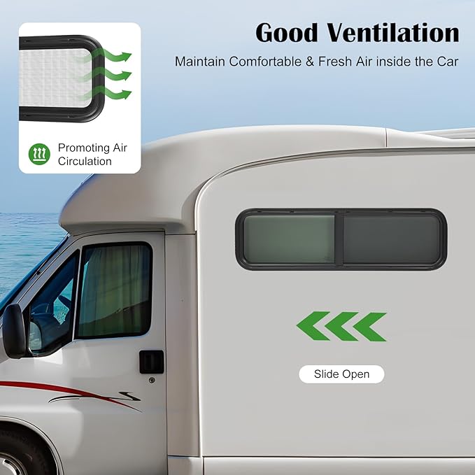 RV Window, Teardrop Horizontal Slide Black RV Window, 42" W X 12" H Horizontal Sliding Window Camper Trailer Window Horizontal Sliding Replacement Glass