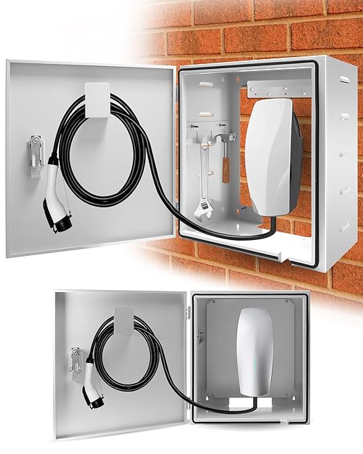 EV Electric Vehicle Car Charger Cover Protector, Double Locks EV Charger Box with Cable Holder and Tool Holder, Large Size, Wall Mount, Indoor/Outdoor, Fit for Tesla & Most EV Chargers