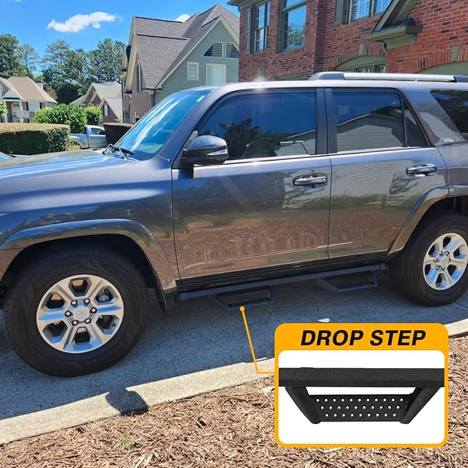 Running Boards Compatible with 2025 2026 Toyota 4Runner(Without Side Skirts), Dual-Stage Textured Black Powder Coated, 4Runner 4 Inch Drop Down Side Steps Made with Carbon Steel.