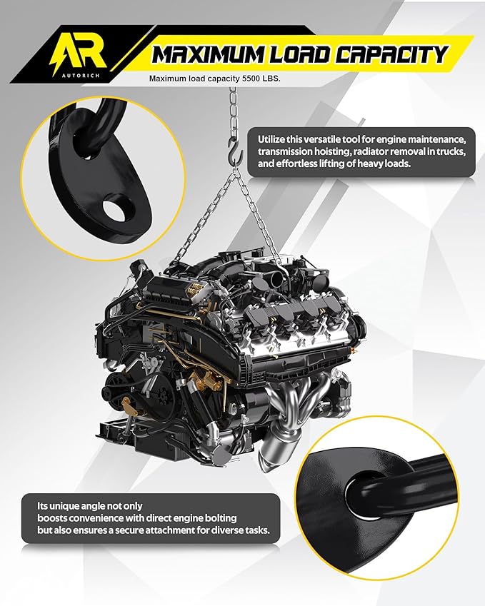 7100 Lifting Bracket Set for Engine - 4 Heavy-Duty Engine Lift Bracket 5500 Lb Capacity, Engine Support Bar for Lifting Slings and Load Levelers, Black