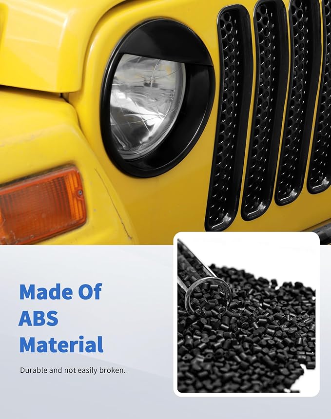 Honeycomb Front Grille Mesh Inserts & angry eyes Headlight Bezels Cover Trim Fit for 1997-2006 Jeep Wrangler TJ & Unlimited Exterior Accessories Clip-in Grille Guard Cover Headlight Bezels Trim Ring