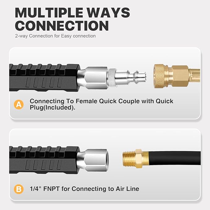 14" Extended Reach Dual Head Air Chuck, 2-Way Connection 1/4" FNPT Straight Lock On Tire Inflate Chuck, Tire Chuck with Standard Quick Plug, Air Compressor Fill Kit for Truck RV Semi Dually Tires