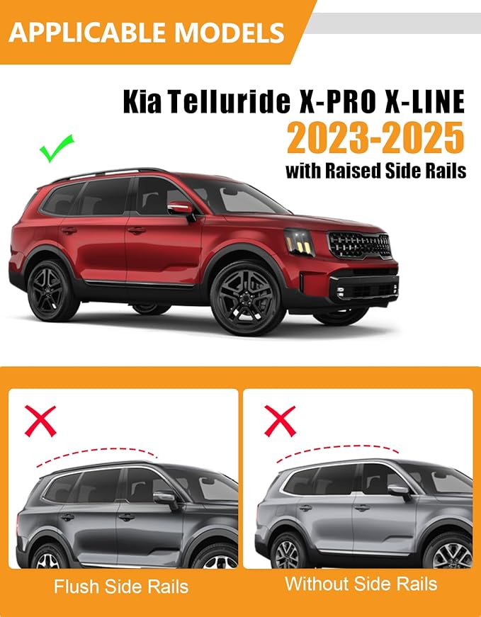 KINGGERI 330LBS All Aluminum Roof Rack Cross Bars Fit for Kia Telluride X-PRO X-LINE 2023 2024 2025 (with Raised Side Rails), Lockable Roof Rails Crossbars Rooftop Cargo Luggage Rails Kayak Canoe