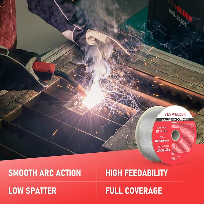 YESWELDER Flux Core Gasless MIG Welding Wire, E71T-GS Mild Carbon Steel .035-Inch Diameter 2-Pound, Strong ABS Plastic Spool Welding Wire