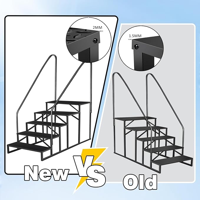 RV Steps with 2 Handrails, 5 Step RV Stairs 660lbs Load Capacity, Heavy Duty Camper Steps with Wide & Anti-Slip Platform, Portable Outdoor Metal Entry Stairs for Hot Tub, Mobile Home, Travel Trailers