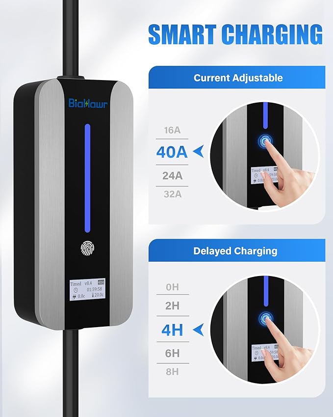 Level 2 EV Charger (240V, 40A) for Tesla and SAE-J1772 EVs, 16.4ft Charging Cable, NEMA 14-50 Plug, SAE-J1772 Adapter and J1772 to Tesla Adapter