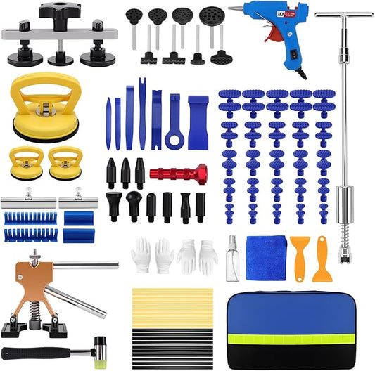 128pcs Dent Puller Kit, Car Dent Puller for Dent Removal, Slide Hammer 2 in 1 T-Bar, Bridge Dent Puller, Adjustable Dent Lifter, Dent Remover Tool for Car Refrigerator Door Ding Repair