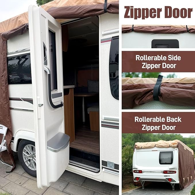 VINPATIO Class C RV Cover Fits 29'-32' RV, 600 Oxford Fabric Two Color Design, Heavy Duty Windproof Waterproof Anti-UV Class C Motorhome Cover with 2 Extra Long Straps, Gutter Covers