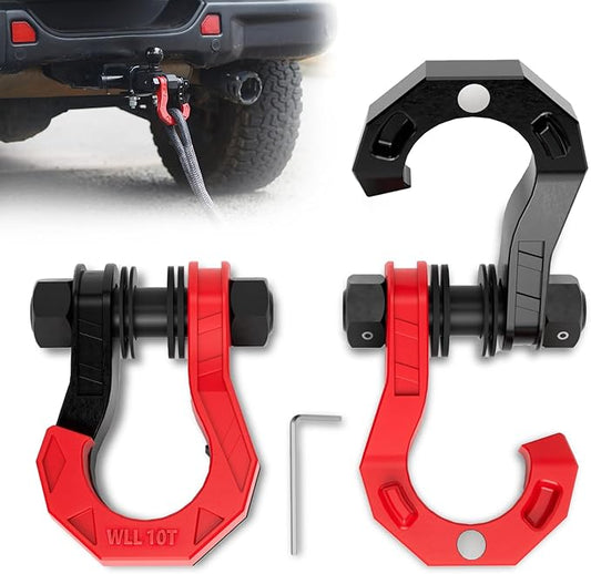 3/4" D Ring Separate Shackles, 52,910lbs Break Strength Easy Open Towing Winch Shackles, Heavy Duty Shackles with 7/8" Screw Pin for Tow Strap Winch Off Road Vehicle Recovery, BlackRed