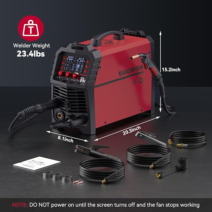 ARCCAPTAIN 250A MIG Welder, 110V 220V Gas MIG/Gasless MIG/Stick/Lift TIG/Spool Gun/Spot 6 in 1 Welding Machine Aluminum Welding Machine Professional Welder Machine with Large LED Display