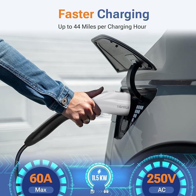 Adapter for Tesla to J1772 EV Charger, Max 60A 250V EV Charge with Press-Safety-Lock, for NACS to J1772 Charging Adapter Compatible with Tesla Wall Connector/Destination/Mobile Charger for J1772 EV