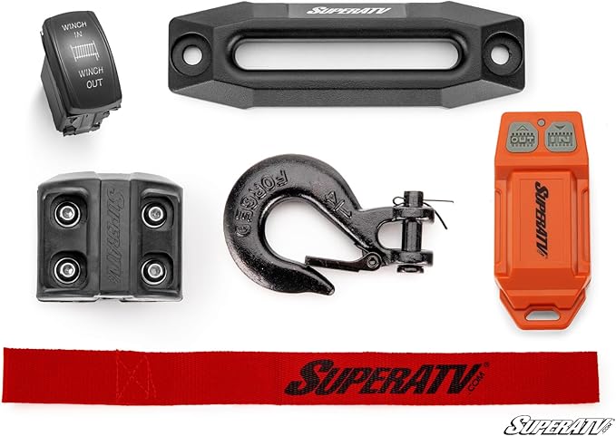 SuperATV Black Ops 6000 LB Winch Kit For UTV/ATV | Includes 50' Synthetic Rope | Permanent Magnet DC 12V, 1.9 HP Motor And More
