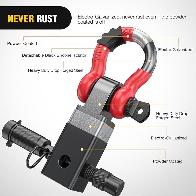 Nilight Anti-Theft Shackle Hitch Receiver 2Inch 45000 LBs Breaking Strength 3/4" Anti-Theft D Ring Shackle 5/8" Trailer Hitch Lock Pin Heavy Duty Solid Towing Kit for Trucks Off Road (Red&Black)