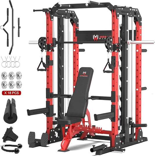 Smith Machine for Home Gym - 2000lbs Capacity All-in-One Power Rack with Cable Crossover, Pull-Up Bar & Dip Station, Includes 18 Attachments, P107 Anvil