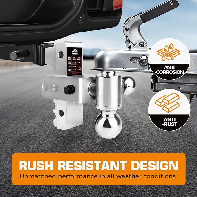 Kingfun Adjustable Trailer Hitch - Drop Hitch 2.5 Inch Receiver, 6 Inch Drop/Rise Tow Hitch, Tri Ball (1-7/8" & 2" & 2-5/16" Balls), 18500 Lbs Gtw, Aluminum Heavy Duty Hitch with Anti-Theft Pins