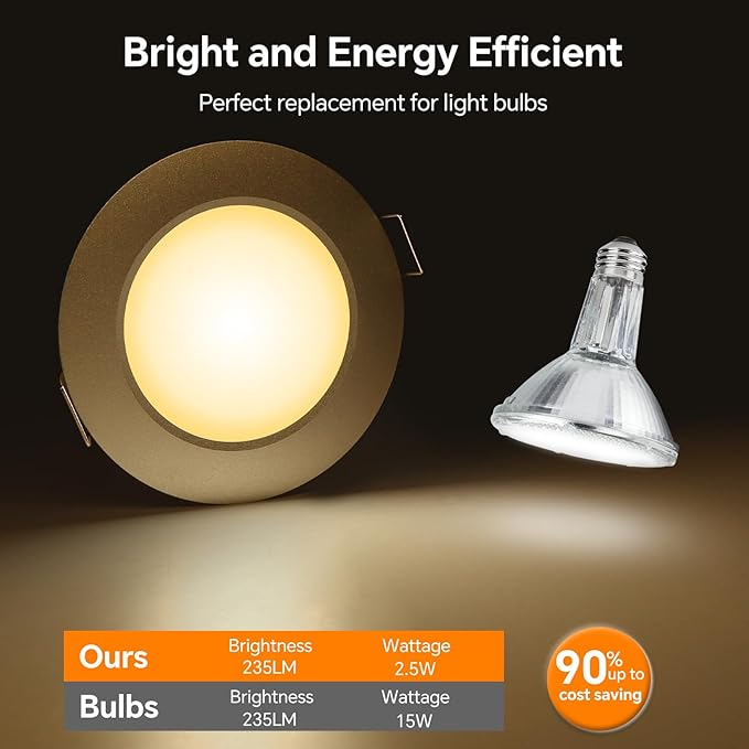 3" LED 12V Push Lights w/Built-in Switch Interior Bi-Color 12 Volt Red LED Puck Light Full Aluminum RV Dimmable Flush Mount Light for Camper, Boat, Trailer 4Pcs (Silver, Warm White)