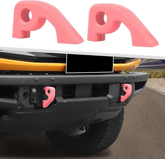 Jimen Fit for Ford Bronco 2021-2024, 2PCS Front Bumper Tow Hook Covers Protector Exterior Accessories (Pink)