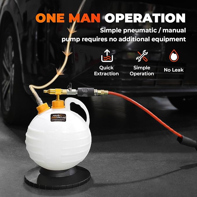 FOUR UNCLES 6L Pneumatic/Manual Oil Extractor Pump - Fluid Extractor with 59" Main Hose, Three 41" Extension Tubes for Automotive Oil Change, a Brake Bleeding Hose for Brake Fluid Change