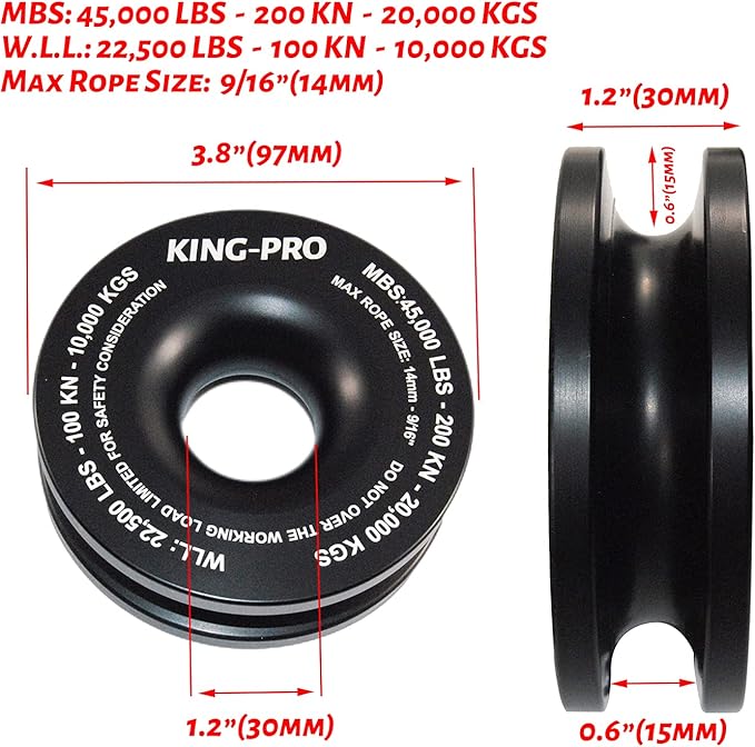 Snatch Recovery Ring, 45000 lbs Winch Snatch Block Pulley Towing Ring, for ATV UTV SUV Truck Off-Road Vehicle Towing Soft Shackle Recovery（Black）