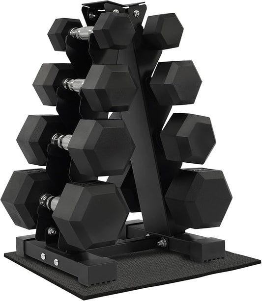 Rubber Encased Hex Dumbbell Set with Rack, 5-20LB or 5-25LB Hand Weights with Anti-Slip Grip for Exercise & Fitness, Dumbbell Weights Set for Home Gym, 100LB or 150LB Set Options