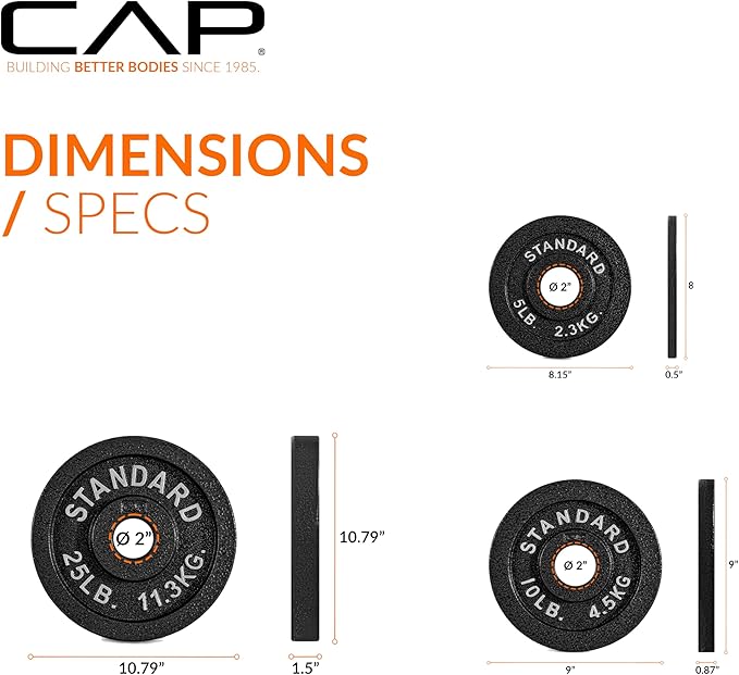 CAP Barbell 2-Inch Olympic Cast Iron Plate Weight Set | 75-285 lbs | Multiple Options