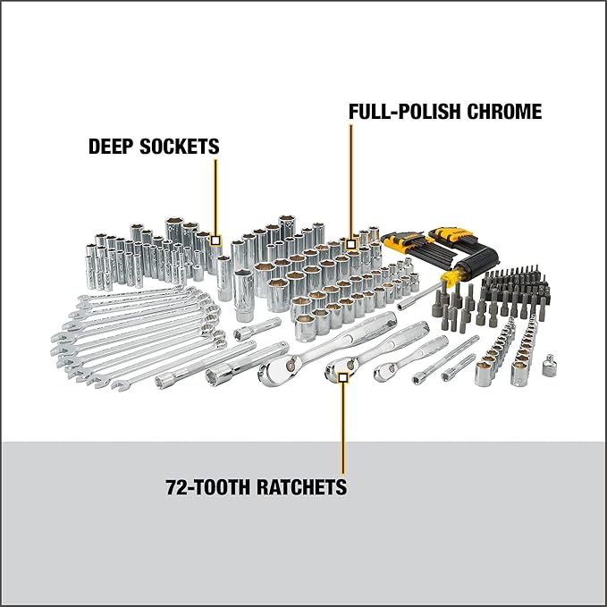 DEWALT Mechanics Tool Set, 1/4" & 3/8" & 1/2" Drive, SAE/Metric, 205-piece (DWMT81534)