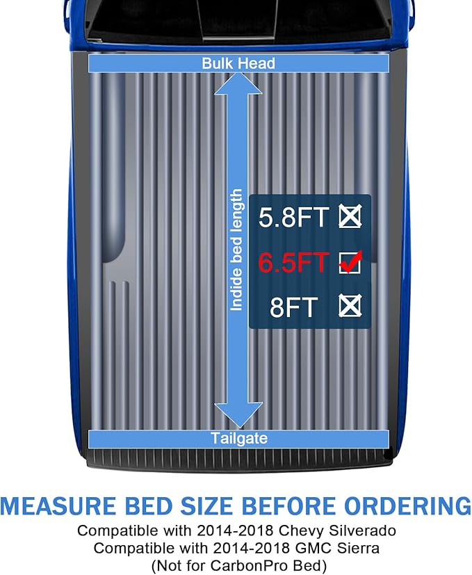 Soft Quad-Fold Truck Bed Tonneau Cover Compatible with 2014-2018 Chevy Silverado GMC Sierra 6.5FT Not for CarbonPro Bed