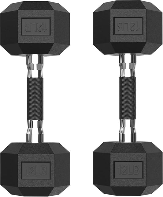 PAPABABE HEX Dumbbell Set 2.5-125lb, Rubber Encased Home Gym Dumbbells, Exercise & Fitness Weights Dumbbells for Women & Men, Hand Weight for Strength Training