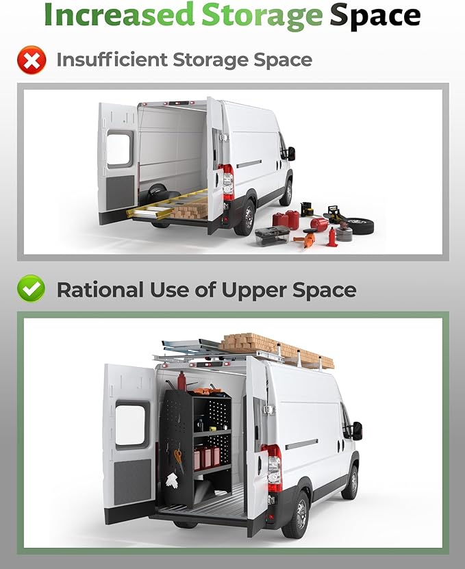 StarONE 57" Heavy Duty Steel Van Roof Rack,Van Ladder Rack with Rear Cargo Roller Fit for 2013-2023 Ram Promaster,White,3 Bars,800lbs