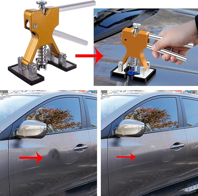 Paintless Car Dent Puller Kit, Dent Removal Kit Tool Car Dent Remover Auto Body Dent Repair Tool Kit Golden Lifter Dent Repair Puller for Car Body, Motorcycle, Refrigerator.